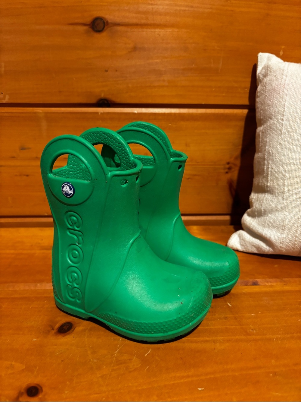 CROCS Kids Green Slip-On Rain Boots with Handles